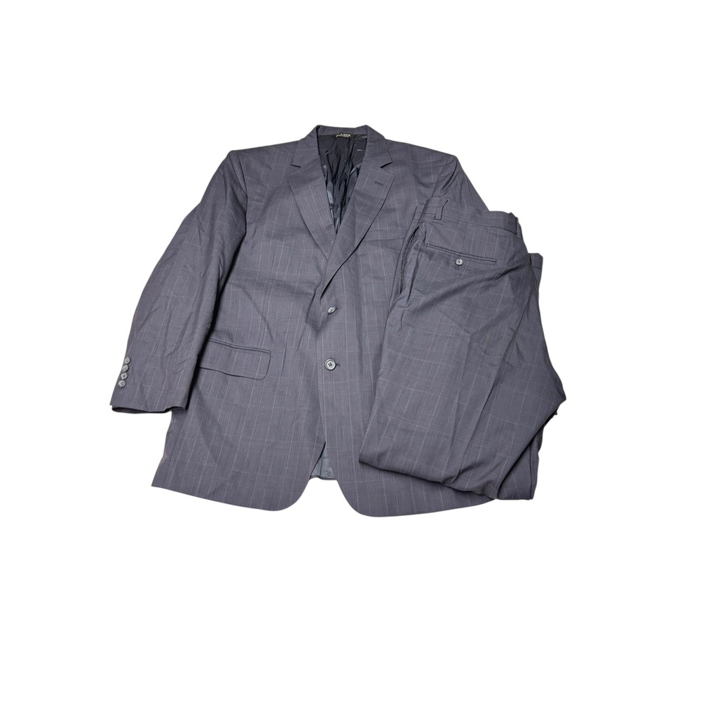 Jos A Bank Stays Cool Mens Suit 43R W34 L30 Charcoal Glen Plaid 100% Wool 2pc